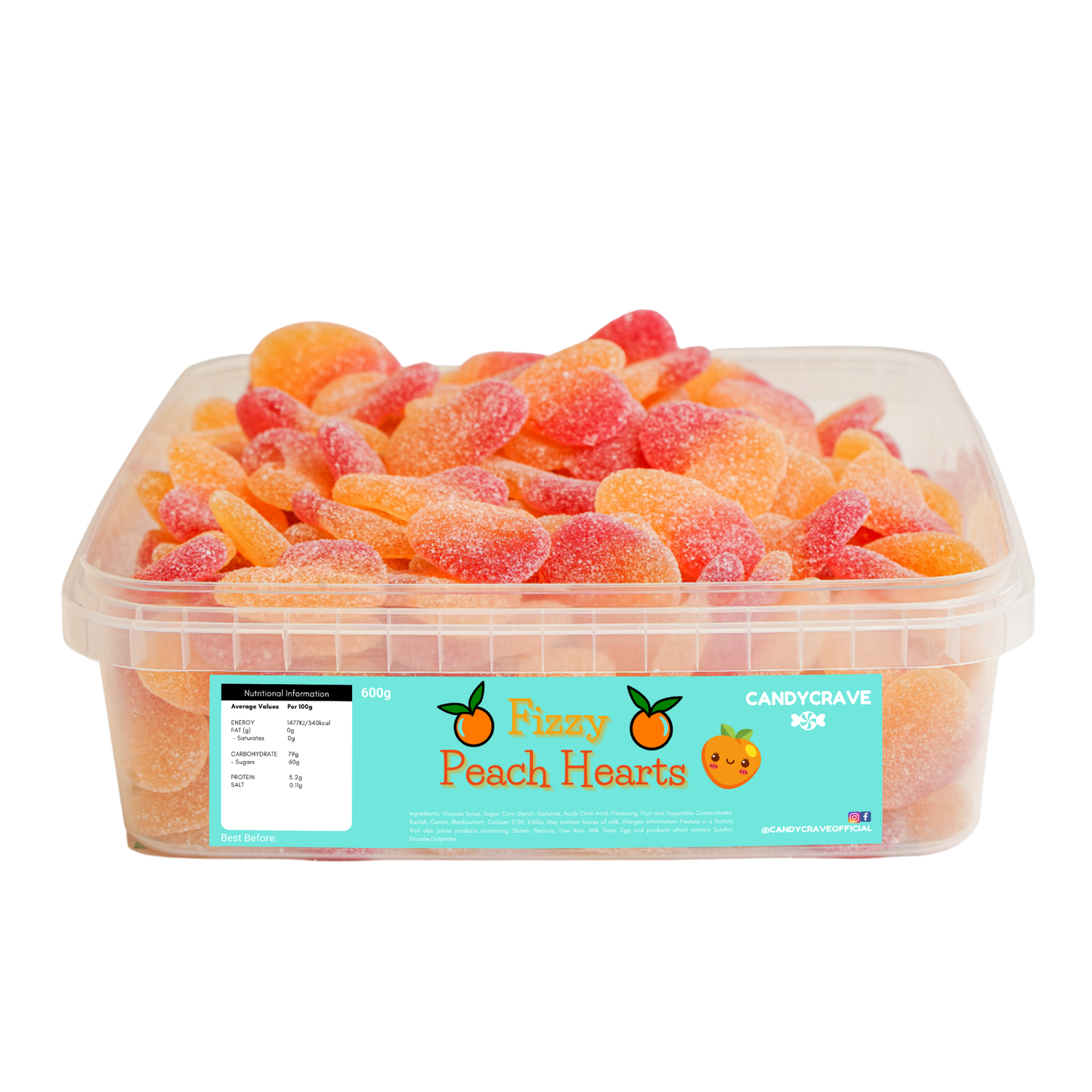 FIZZY PEACH HEARTS TUB 600g