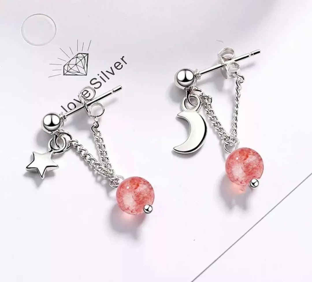 925 Sterling Silver Star Moon Dangle Drop Stud Earrings