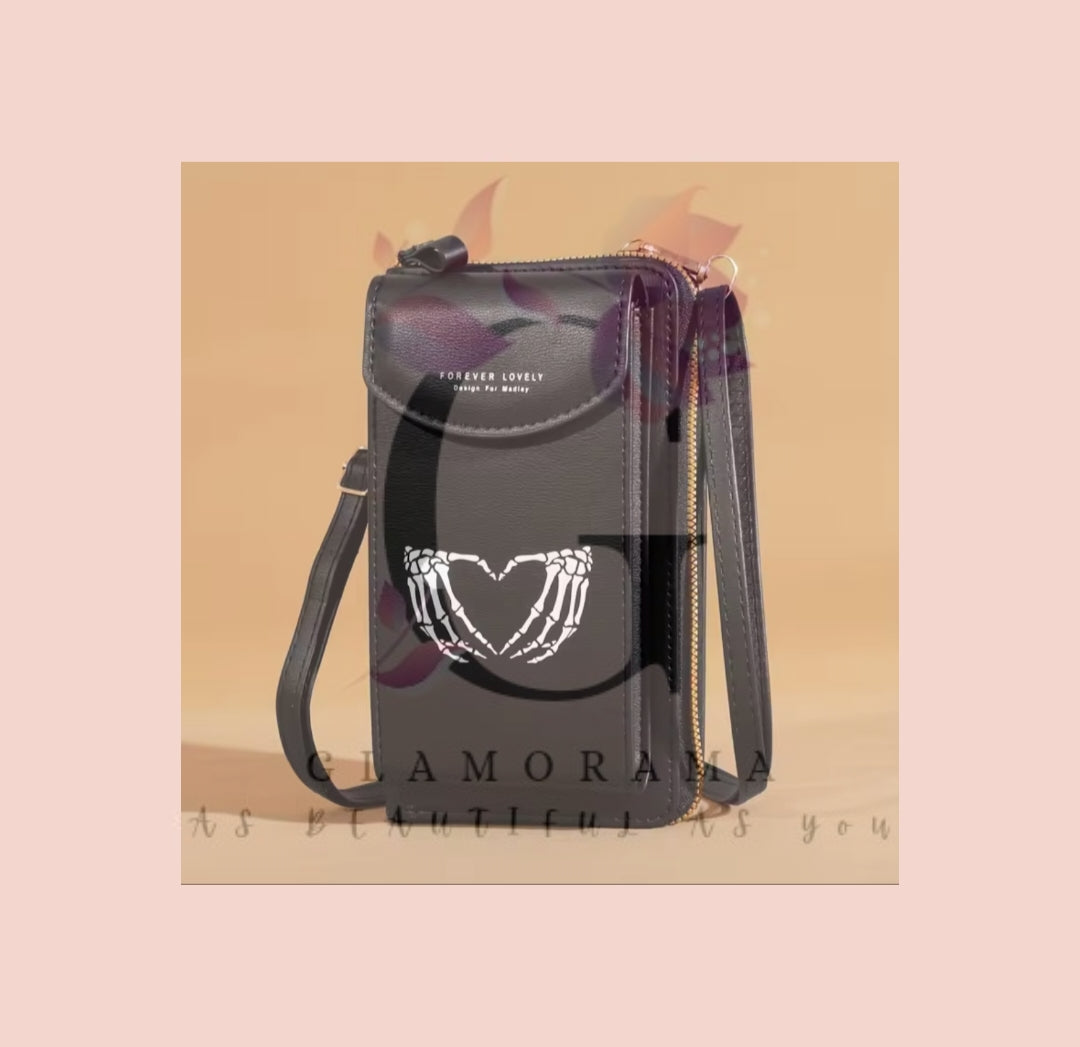 Skeleton finger love heart crossbody bag