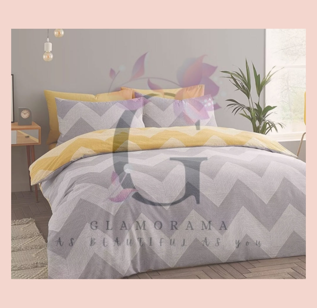 Geo Chevron Grey / Ochre Reversible duvet
