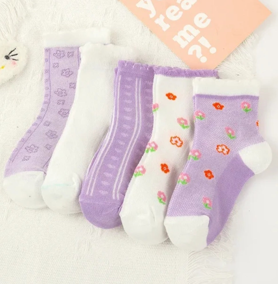 5 pairs flower kids socks