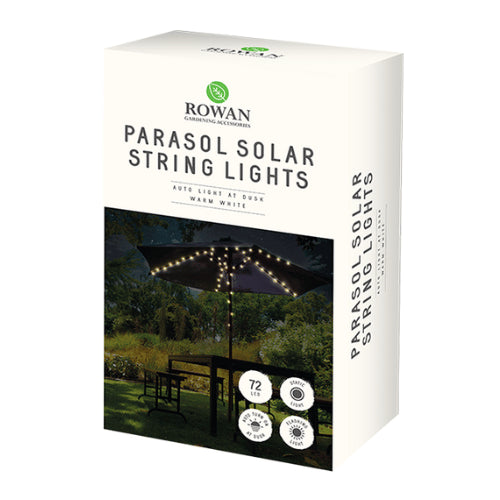 SOLAR PARASOL STRING LIGHTS WARM WHITE