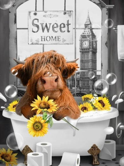 Highland cow bathroom poster