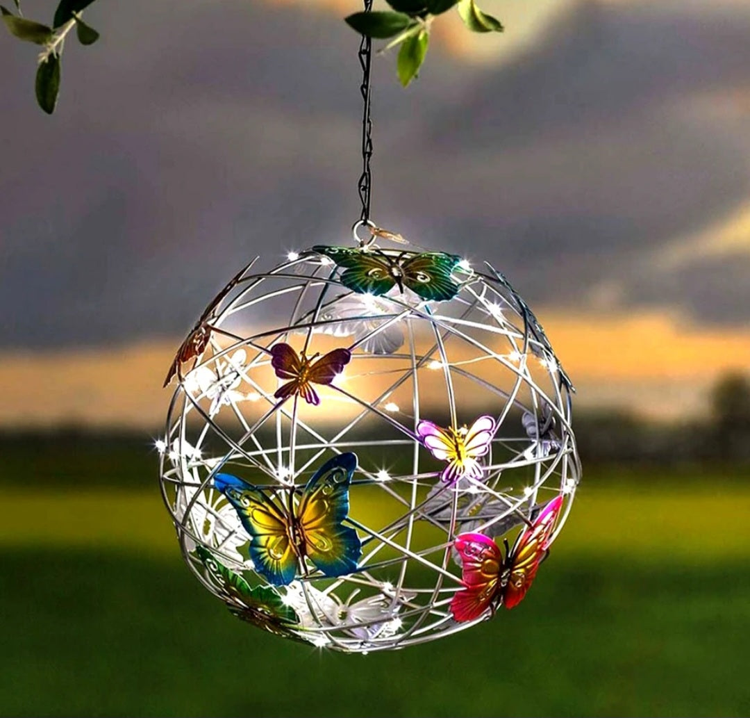 Solar powered hanging butterfly light