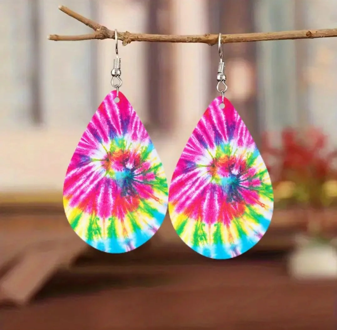 Multicolor Psychedelic Waterdrop Shape Wooden Earrings