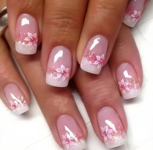 Pink flower False Nails