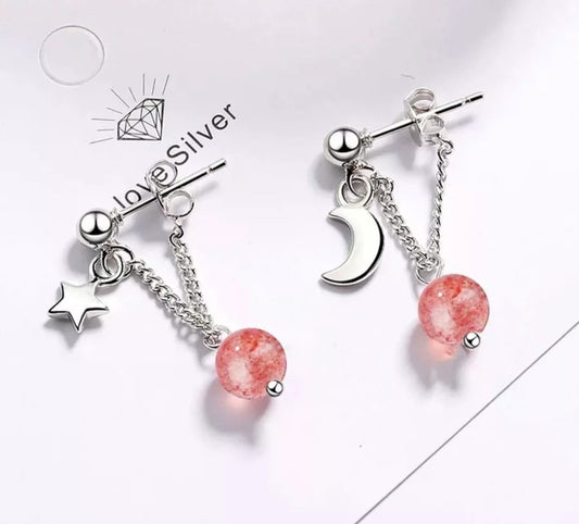 925 Sterling Silver Star Moon Dangle Drop Stud Earrings
