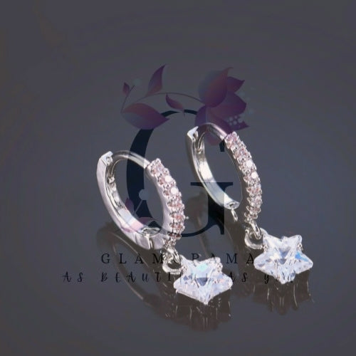 Crystal Star Hoop Dangle Earrings