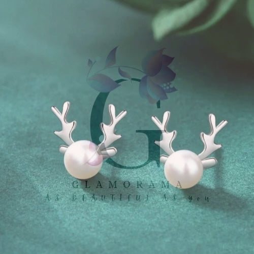 Pearl xmas elk earrings