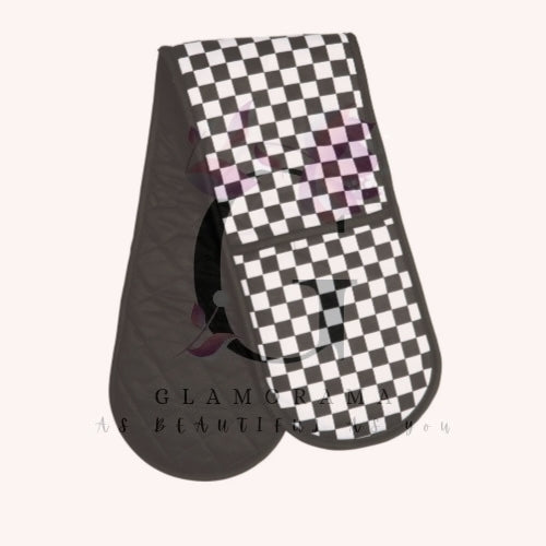 Chequered double oven gloves