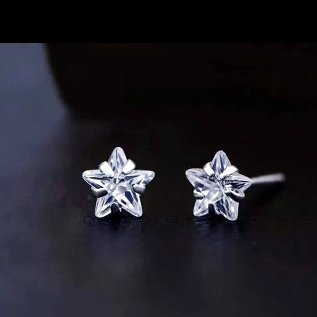 925 Sterling Silver Full Stone Star Stud Earrings