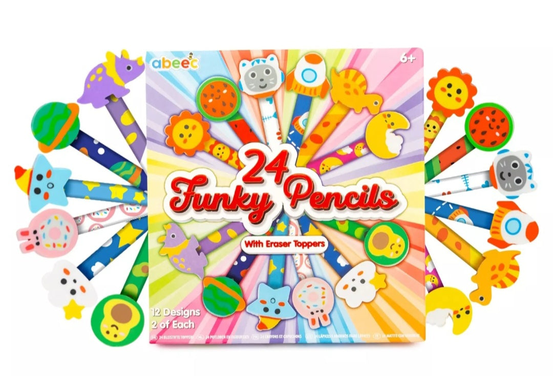 24 Kids Pencils and Eraser Toppers