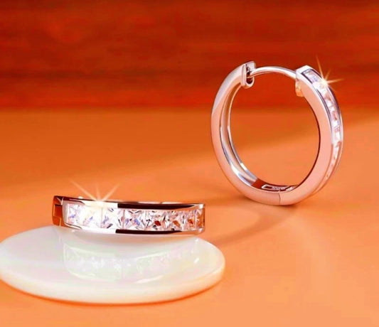 925 Sterling Silver Crystal Huggie Hoop Earrings