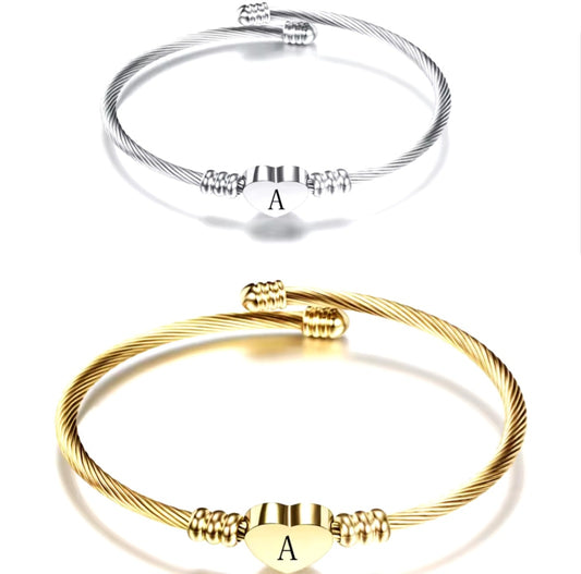 Heart initial bangle
